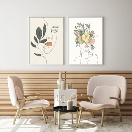 Wall art - Line Art Girl 2 sets- Canvas Prints- Poster Prints
