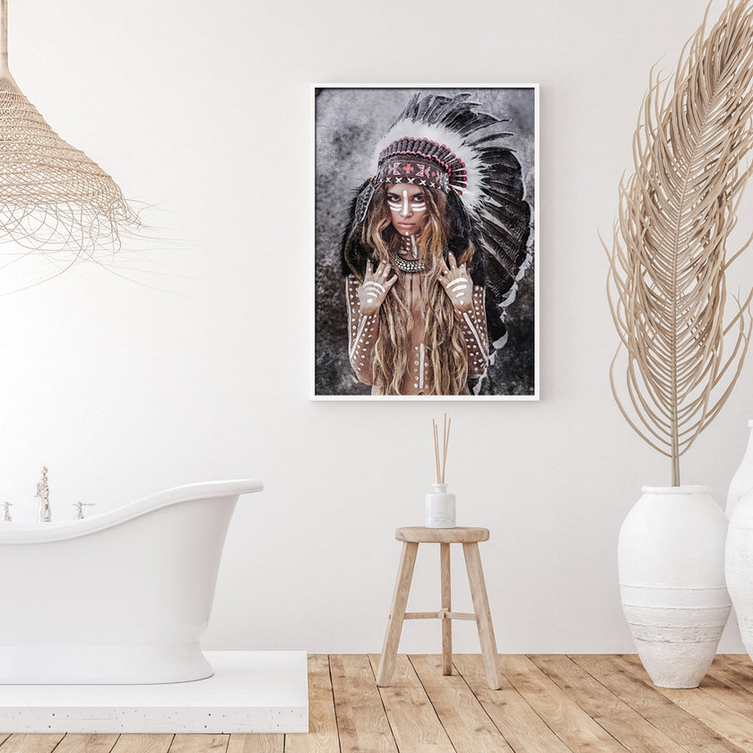Wall art - Warrior girl with black feather - Canvas Prints - Poster Prints
