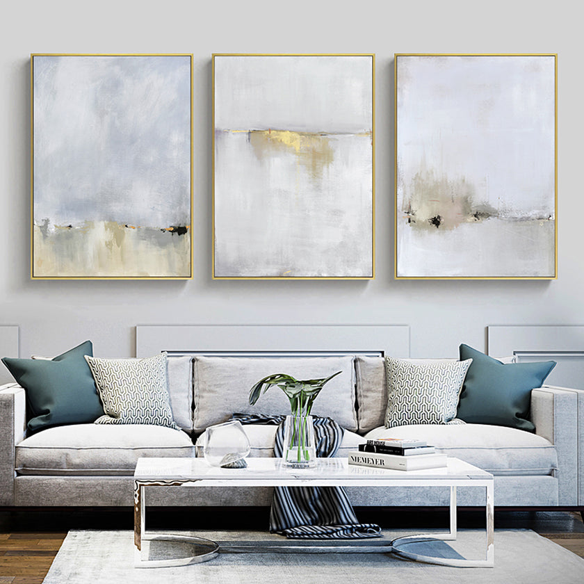 Wall Art prints -Abstract golden white 3 sets - Poster Prints -Canvas Prints