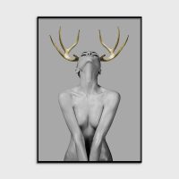 Colourful Art - Print Wall Art - Girl with gold horn 2 - Canvas Prints-Poster Prints - Image 2