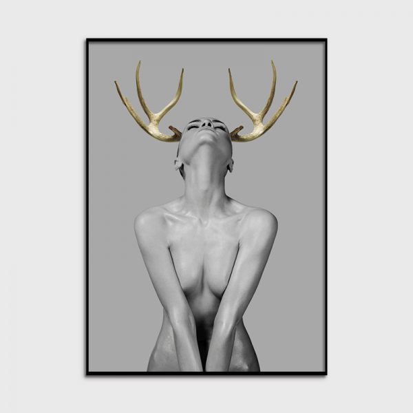 Colourful Art - Print Wall Art - Girl with gold horn 2 - Canvas Prints-Poster Prints - Image 2