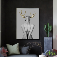 Colourful Art - Print Wall Art - Girl with gold horn 2 - Canvas Prints-Poster Prints