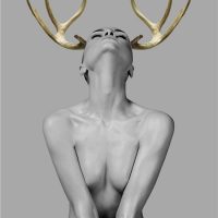 Colourful Art - Print Wall Art - Girl with gold horn 2 - Canvas Prints-Poster Prints - Image 3