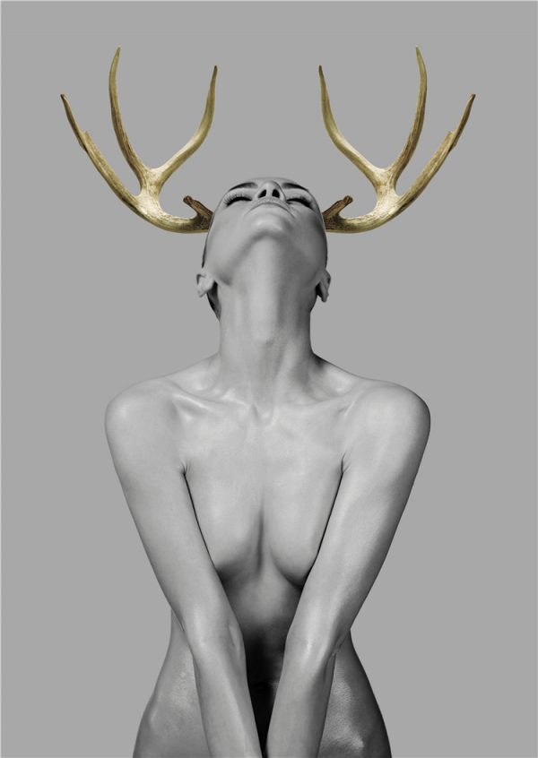 Colourful Art - Print Wall Art - Girl with gold horn 2 - Canvas Prints-Poster Prints - Image 3