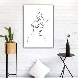 Wall Art - Line art kissing - Canvas Prints-Poster Prints