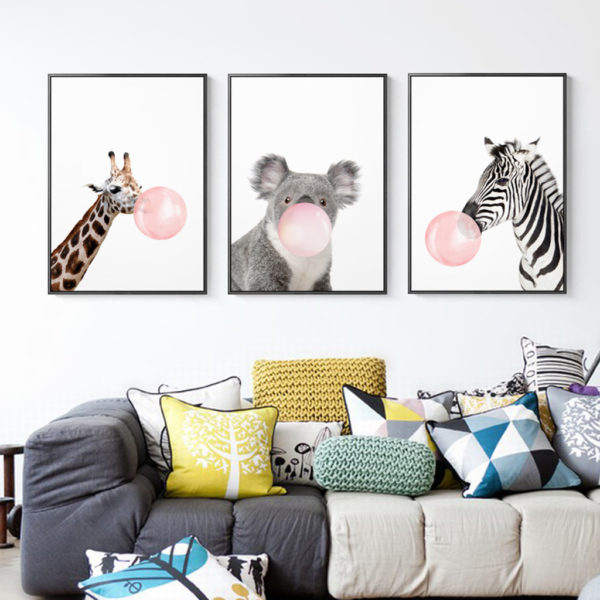 Animals Art - Print Wall Art - Chewing gum Zebra Giraffe Koala ( 3 sets) - Canvas Prints-Poster Prints