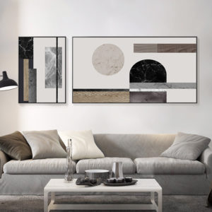 Black white Grey Silver Art - Print Wall Art - Abstract Circle and Square (2 sets) - Canvas Prints-Poster Prints