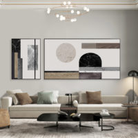 Black white Grey Silver Art - Print Wall Art - Abstract Circle and Square (2 sets) - Canvas Prints-Poster Prints - Image 2