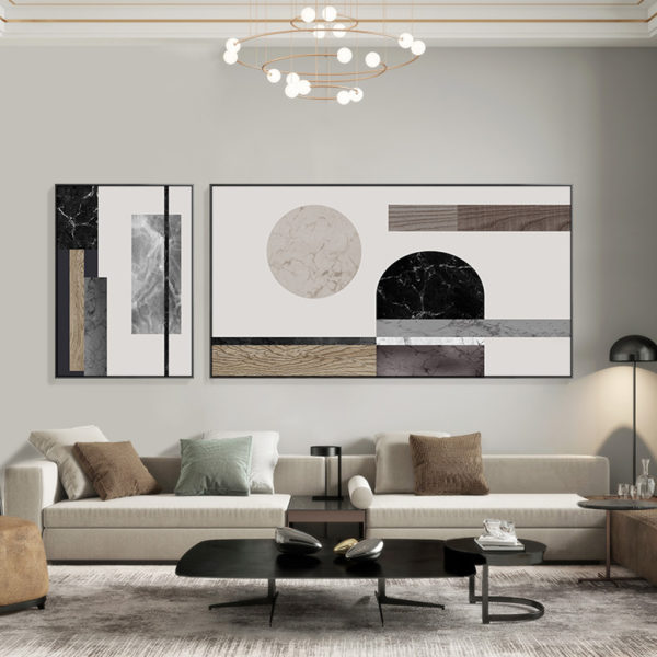 Black white Grey Silver Art - Print Wall Art - Abstract Circle and Square (2 sets) - Canvas Prints-Poster Prints - Image 2