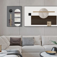 Black white Grey Silver Art - Print Wall Art - Abstract Circle and Square B (2 sets) - Canvas Prints-Poster Prints - Image 2