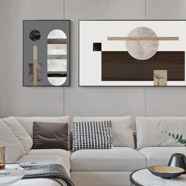 Black white Grey Silver Art - Print Wall Art - Abstract Circle and Square B (2 sets) - Canvas Prints-Poster Prints - Image 2
