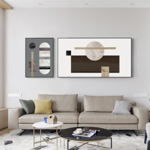 Black white Grey Silver Art - Print Wall Art - Abstract Circle and Square B (2 sets) - Canvas Prints-Poster Prints