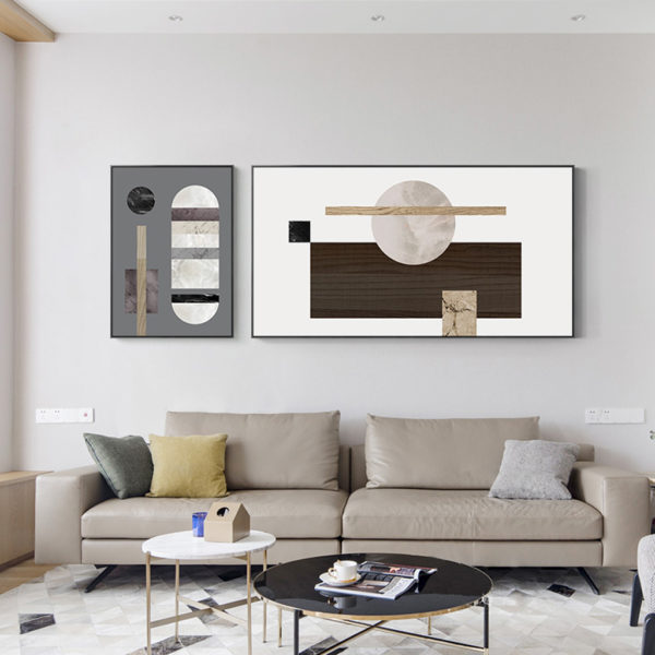 Black white Grey Silver Art - Print Wall Art - Abstract Circle and Square B (2 sets) - Canvas Prints-Poster Prints