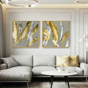 Wall Art - Gold Silver Feather 2 sets - Canvas Prints - Poster Prints
