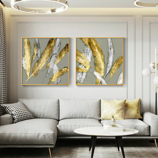 Wall Art - Gold Silver Feather 2 sets - Canvas Prints - Poster Prints