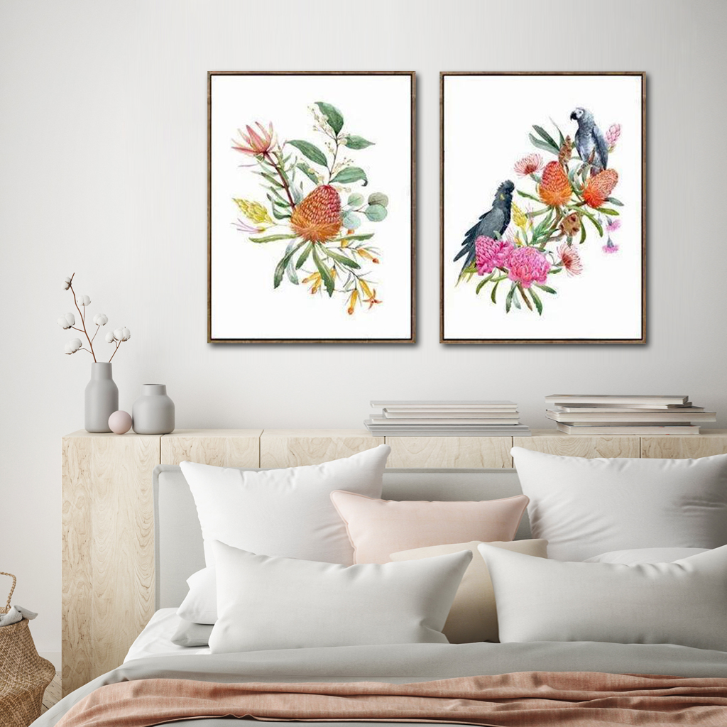 Wall Arts Prints-Watercolour style,banksias,protea leaves- Canvas ...