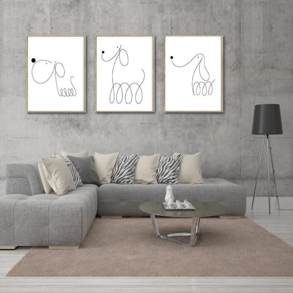 Animals Prints - LINE ART DOGS ( 3 sets) - Canvas Prints-Poster Prints