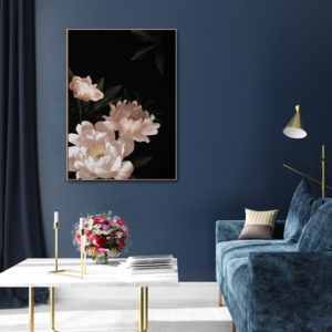 Flowers art prints -Pink peony black background - Canvas Prints - Poster Prints
