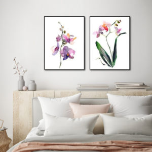 Flowers Prints - ORCHID HAND PAINTED WATER COLOUR STYLE- 2 sets-canvas prints - poster prints