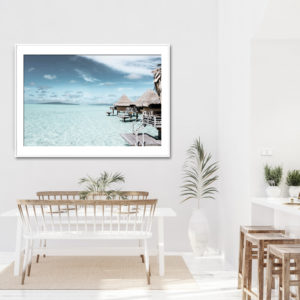 Art prints -Three-brown-wooden-cottage-and-sea- Poster Prints -Canvas Prints
