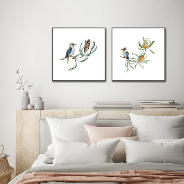 Animals Art Prints -KOOKABURRA AND BANKSIA(2 sets)- Canvas Prints-Poster Prints