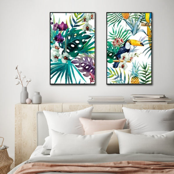 Botanical Arts Prints-Toucan and orchid (2 sets)- Canvas Prints- Poster Prints