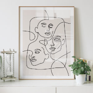 Line Art - Abstract Three Faces - Poster Prints -Canvas Prints