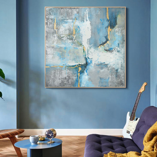 Wall Art - Abstract marbled blue modern style - Canvas Prints-Poster Prints - Image 3