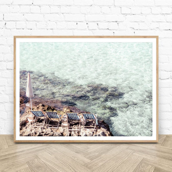 Landscape art prints - Blue beach chairs - Canvas Prints - Poster Prints - Image 2