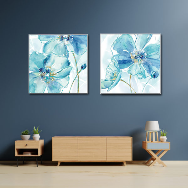 Wall Art Prints -Blue Flowers American style (2 sets)- Canvas Prints-Poster Prints