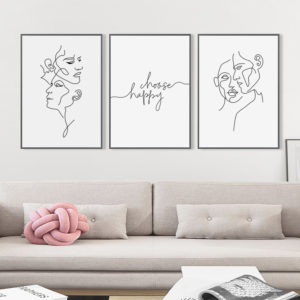 Wall Art prints - Line art - Happy choose ( 3 sets )- Poster Prints -Canvas Prints