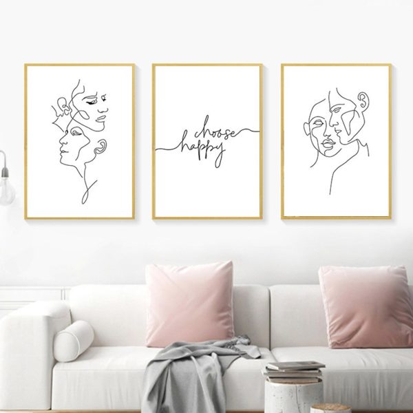 Wall Art prints - Line art - Happy choose ( 3 sets )- Poster Prints -Canvas Prints - Image 2