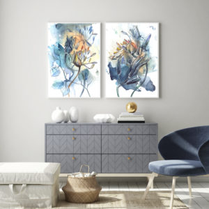 Wall art - Watercolor Style Abstract Flower 2 sets- Canvas Prints- Poster Prints
