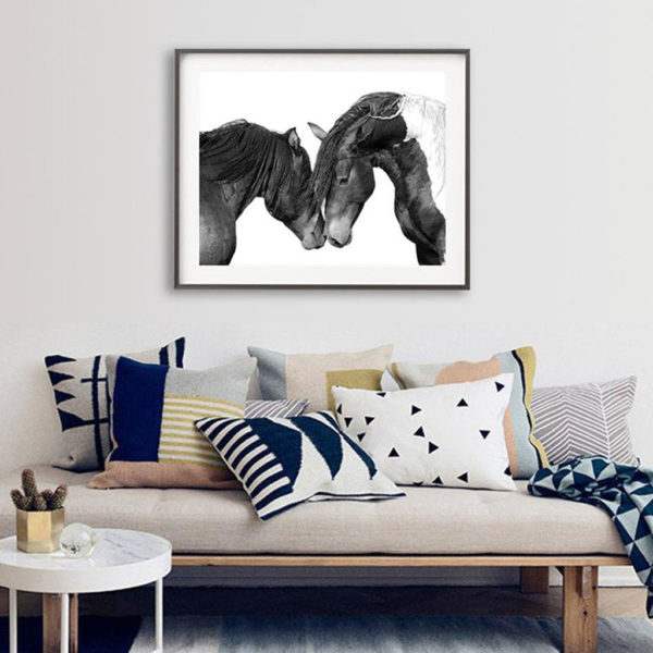 Animals art prints - Black white horses - Canvas Prints - Poster Prints