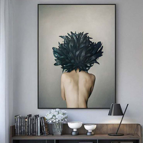 Wall art - Girl with dark feather - Canvas Prints - Poster Prints