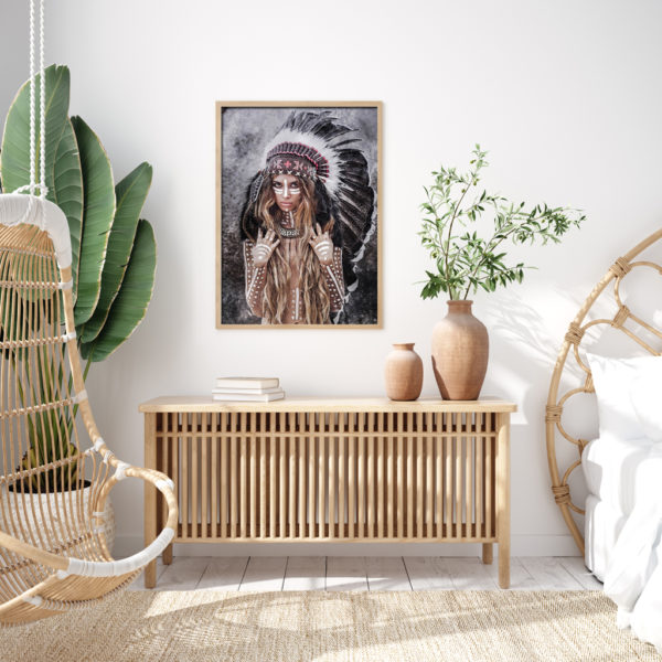 Wall art - Warrior girl with black feather - Canvas Prints - Poster Prints