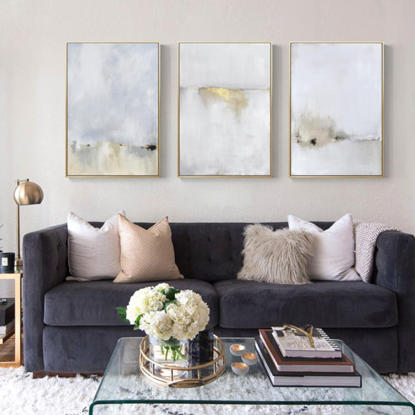 Wall Art prints -Abstract golden white 3 sets - Poster Prints -Canvas Prints - Image 2