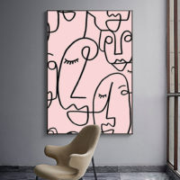 Wall Art - Line Art Lady Faces Pink Background - Poster Prints -Canvas Prints