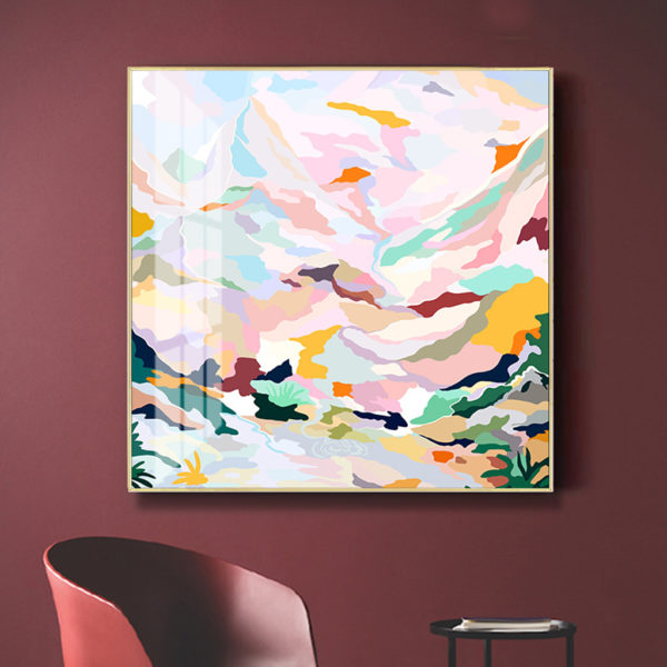 Wall Art -Abstract Pink Mountain Hand Painted Style - Canvas Prints-Poster Prints - Image 2