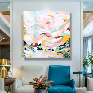 Wall Art -Abstract Pink Mountain Hand Painted Style - Canvas Prints-Poster Prints