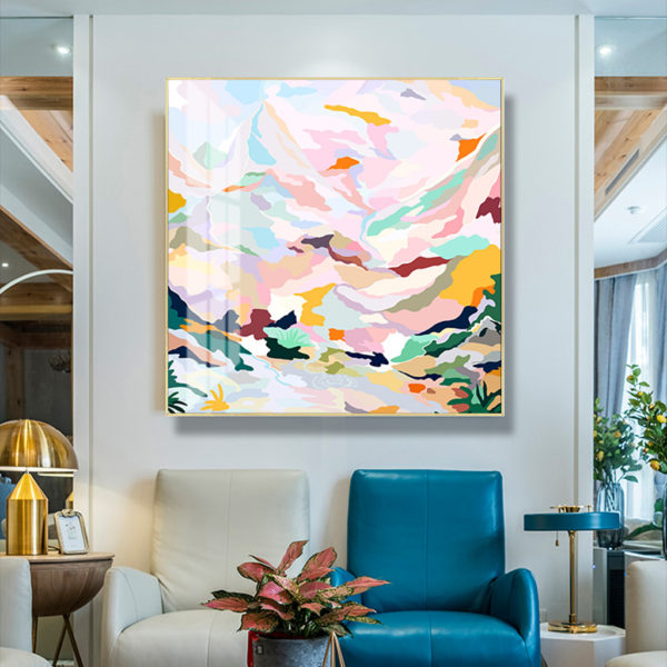 Wall Art -Abstract Pink Mountain Hand Painted Style - Canvas Prints-Poster Prints