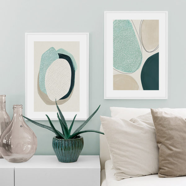 Wall art - Abstract Green Circle 2 sets- Canvas Prints- Poster Prints