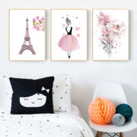 Wall Art - Dancing Ballerina and Eiffel Tower 3 sets - Canvas Prints-Poster Prints