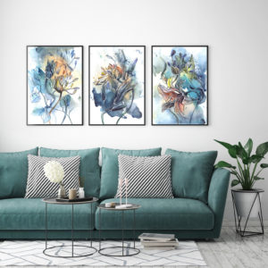 Wall Art -Watercolor Style Abstract Flower 3 sets - Poster Prints -Canvas Prints