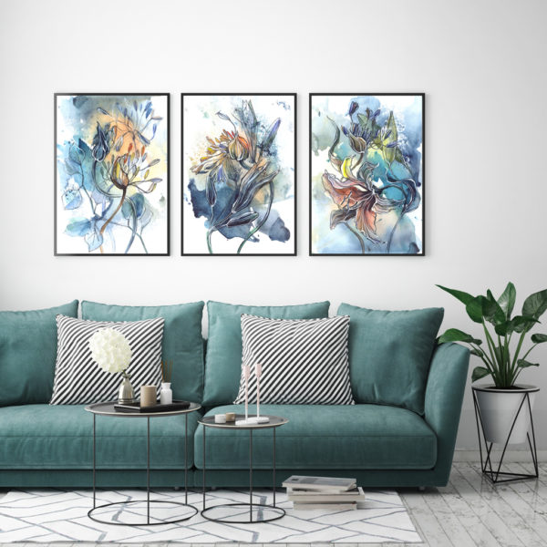 Wall Art -Watercolor Style Abstract Flower 3 sets - Poster Prints -Canvas Prints
