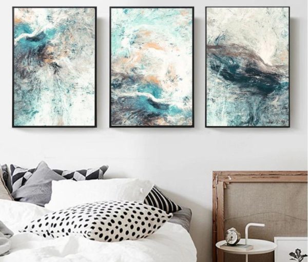 Wall Art prints -Abstract Blue Green 3 sets - Poster Prints -Canvas Prints