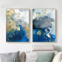 Wall art - Marbled Blue And Gold 2 sets- Canvas Prints- Poster Prints - Image 2