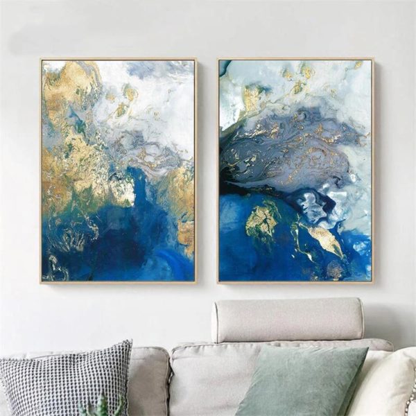 Wall art - Marbled Blue And Gold 2 sets- Canvas Prints- Poster Prints - Image 2