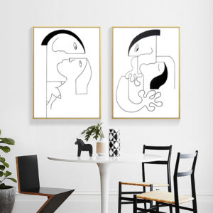 Wall art - Abstract Black White Couple 2 sets- Canvas Prints- Poster Prints