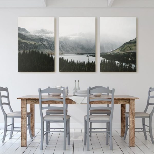 Wall Art prints -Misty Mountain Forest Lake 3 sets - Poster Prints -Canvas Prints